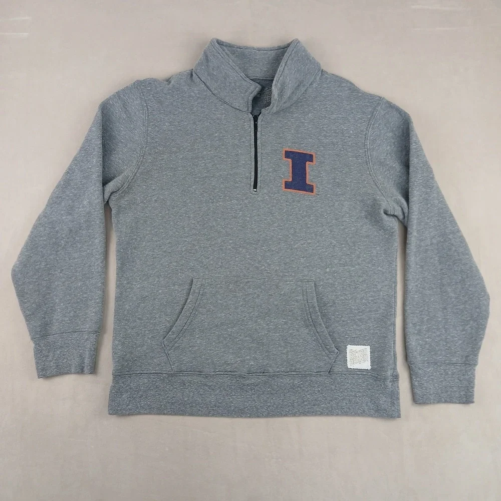 Retro Illinois Fighting Illini Large Mens Sweatshirt Fleece *Fits A Small‎ 21x25